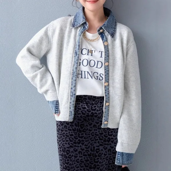 

Japanese Inspired Knit Cardigan Stylish Patchwork Layered Knit Top Faux Two Piece Casual Pullover Trendy Open Front Sweater