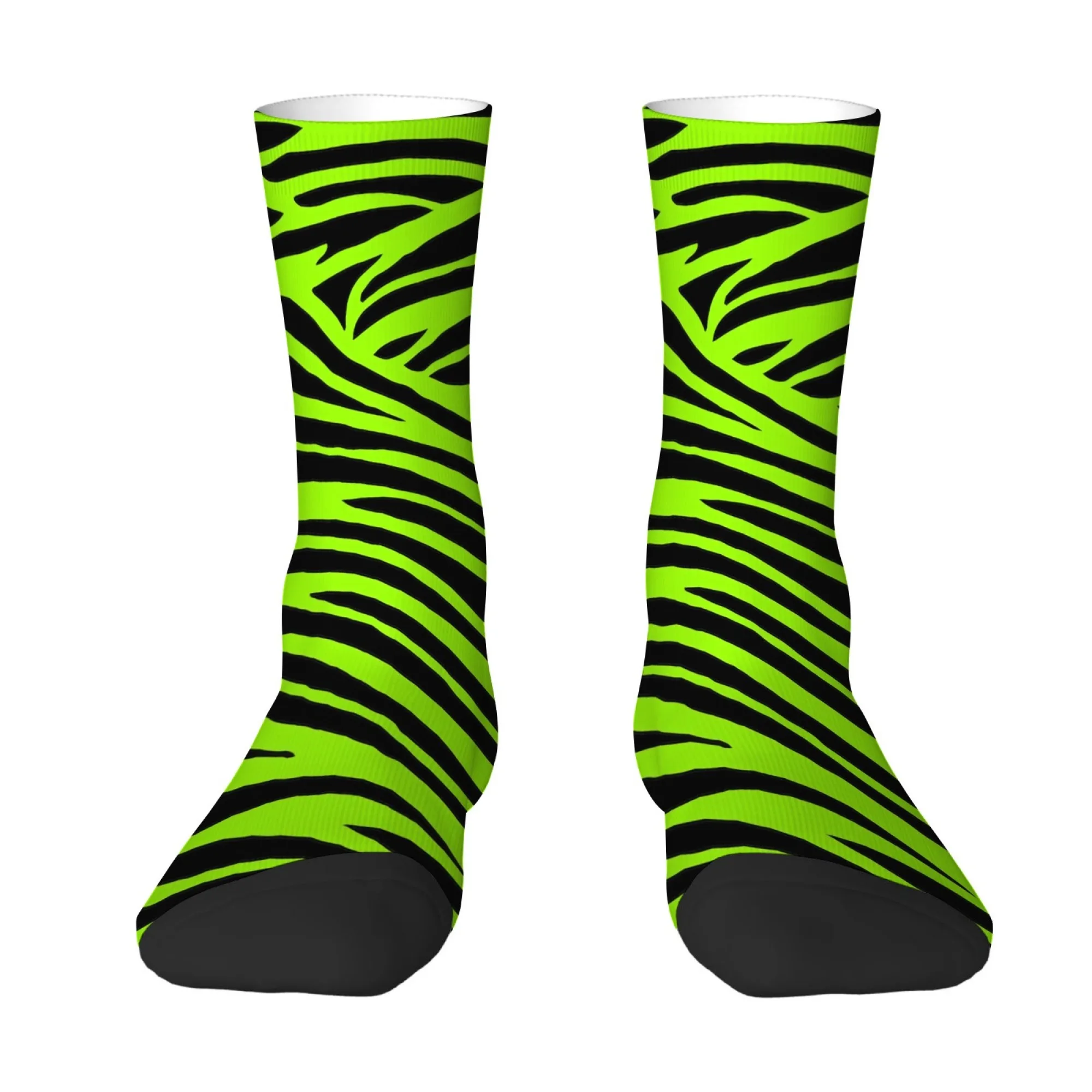 Fluorescent Green Black Zebra Print Men's Mid-calf Socks Street Style Trendy Fashionable Vibrant Non-slip Comfort Sports Socks