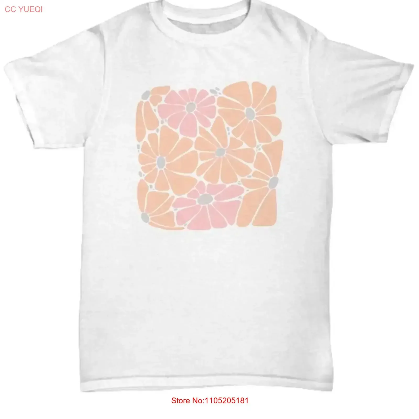 Retro peach floral tee flower 70s shirt feels vintage Washed Stretched fashion Casual Comfortable Versatile Soft Breathable
