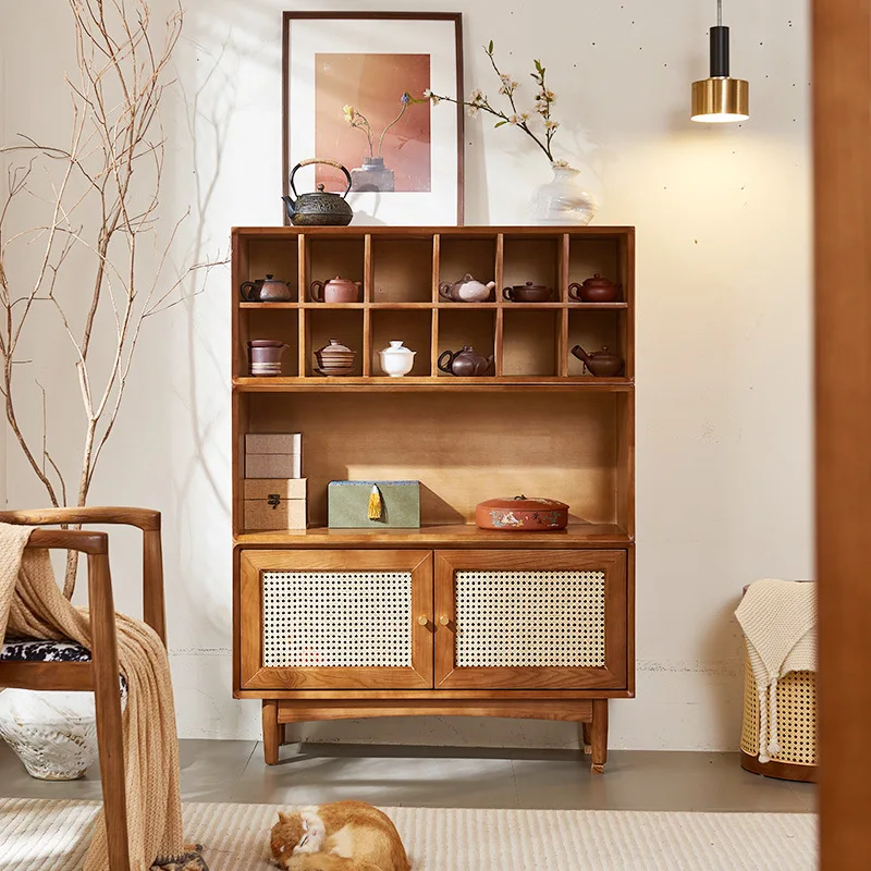 

Tea room rattan furniture Duobao Pavilion Bogu frame small entrance locker multi-functional combination teacup tea set display c