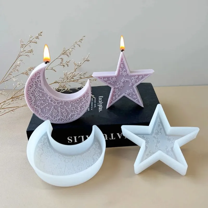 Moules en silicone pour bougies étoiles et lunes, moule DIY étoile et lune, outil de fabrication de bougies parfumées, de plâtre et de résine, décoration Aïd Moubarak Ramadan