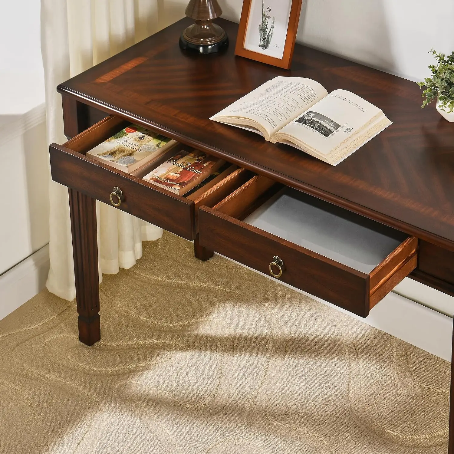 Solid Wood Writing Desk 2 Drawers 46