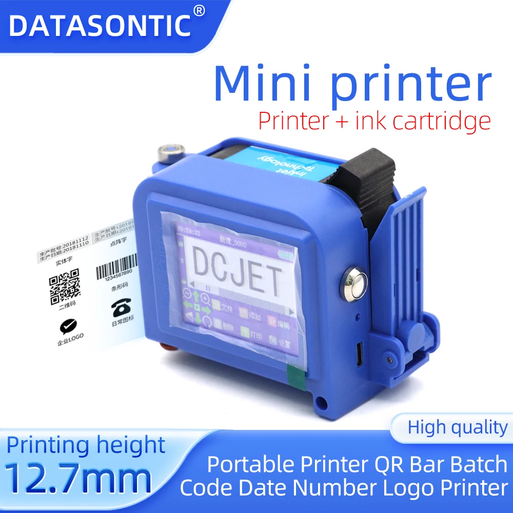 12.7mm Mini Portable Printer QR Bar Batch Code Date Number Logo Expiry Date Handheld Printer Label Use 2588 js10 js12 cartridges