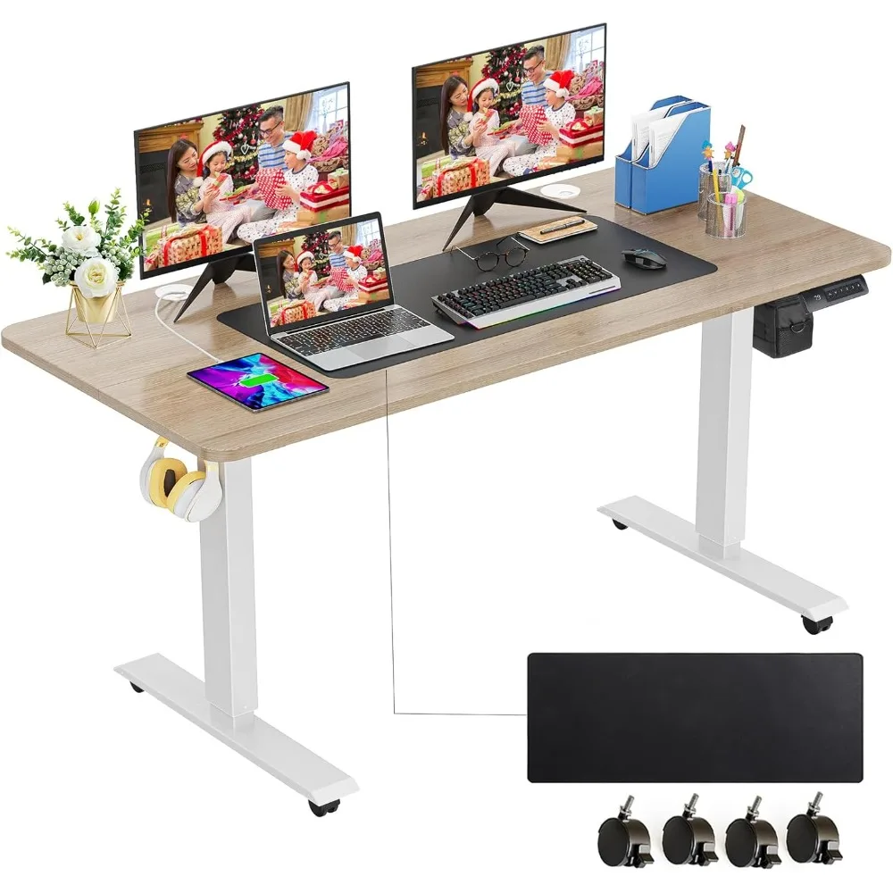 55 x 24 Inch Stand up Desk with Large Mouse Pad, Rolling Wheels & Foot Pad,27''-46'' Lifting Range Home Office Computer Desk