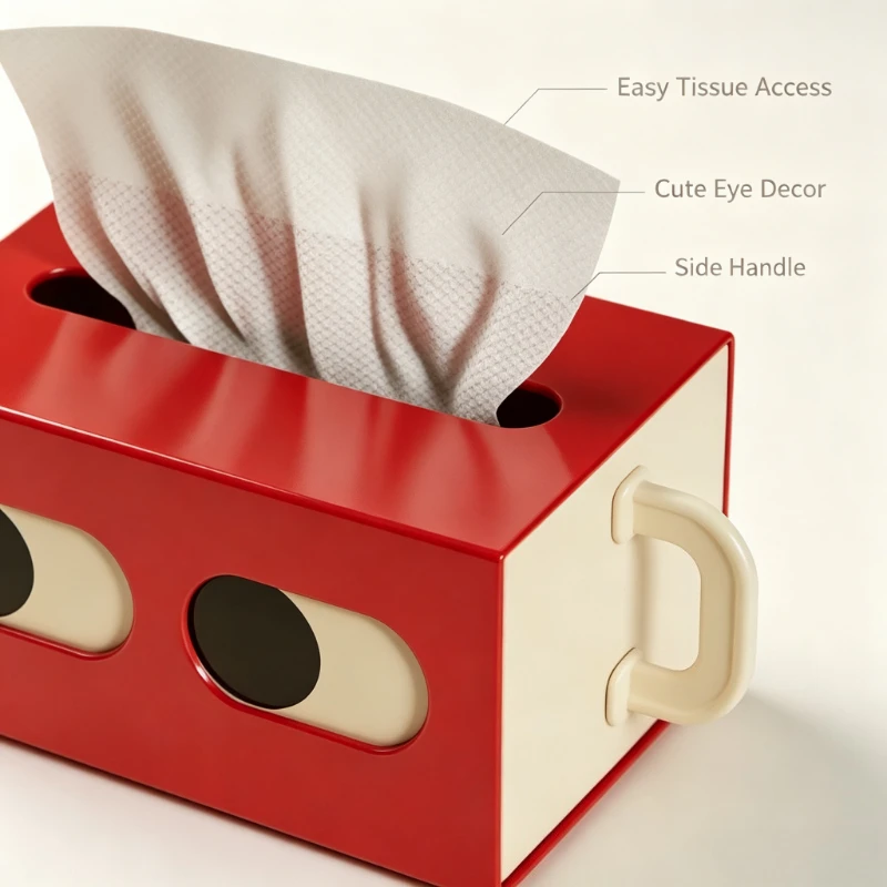 Funny Expression Plastic Tissue Holder Cream Style Napkin Dispenser Desktop Organizer for Car Interior Living Room Home Decor