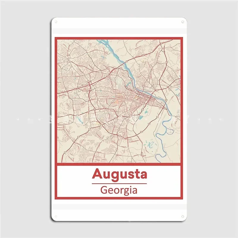 Augusta Georgia Minimalist Street Map Poster Metal Plaque Wall Pub Decoration Club Bar Wall Decor Tin Sign Poster