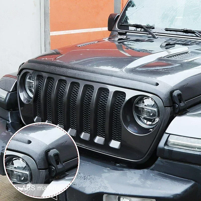 Deflector de capó delantero de coche de alta calidad apto para Jeep Wrangler JL JLU JT 2018 + ABS negro bisel protector de capó delantero accesorios de coche