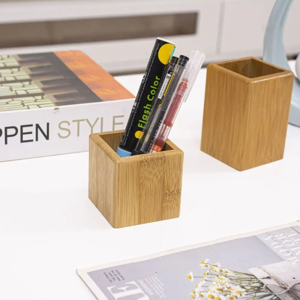 Simplicity Design Office Accessories Student Stationery Desktop Storage Pencil Organizer Bamboo Pen Holders Desktop Organizer