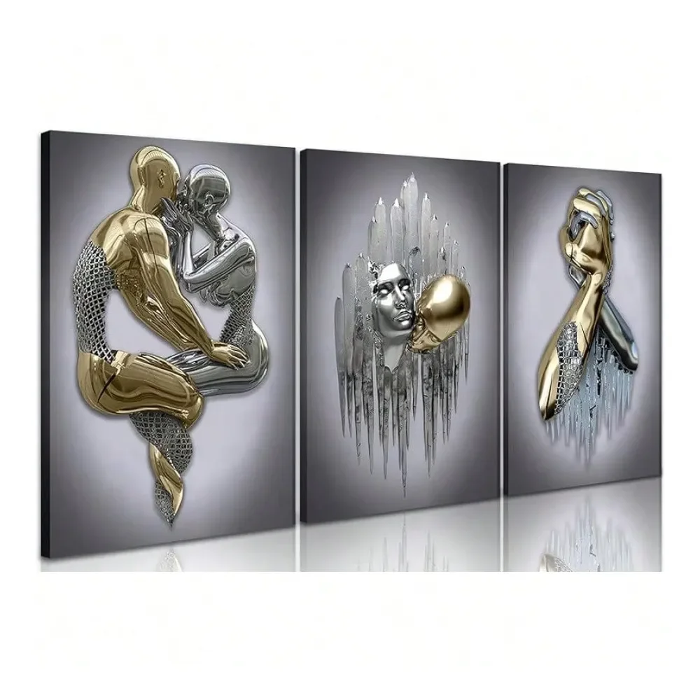 

Pieces, Modern Bedroom Wall Art, Metal Effect Oil Painting Wall Decoration, Abstract Figure Statue Art Print Living Room Home D