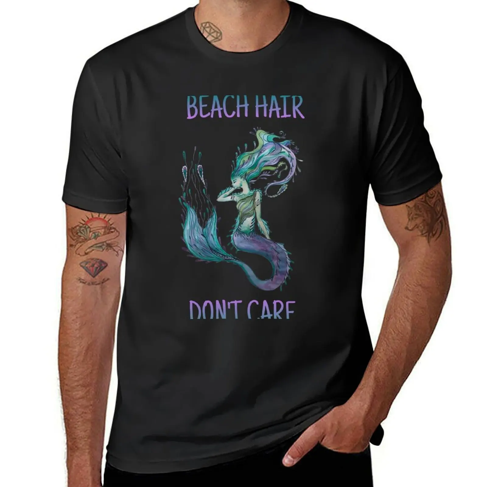 Beach Hair, Don’t Care, Watercolor Mermaid T-Shirt plain plus size tops Aesthetic clothing men graphic t shirts