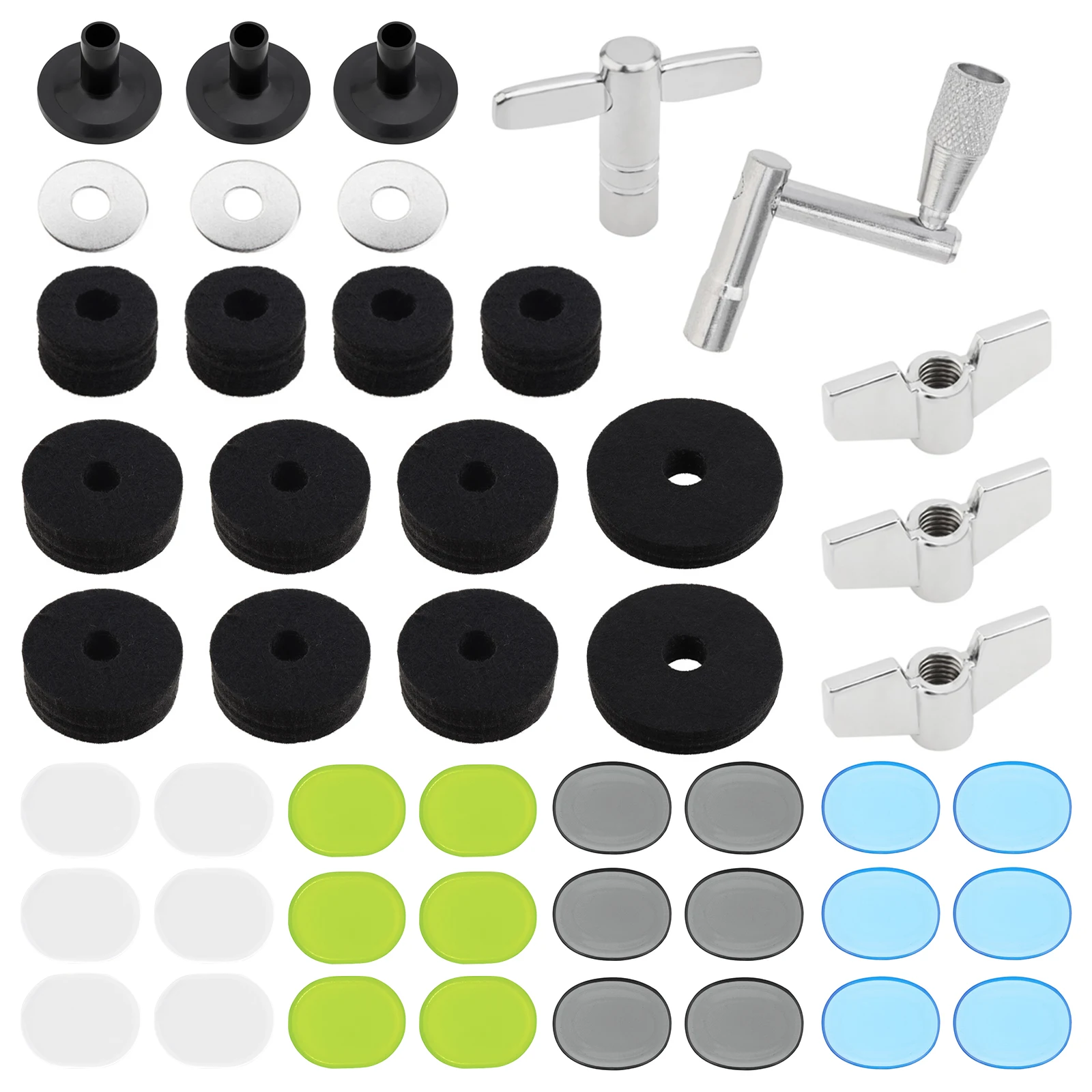 47 pcs Cymbal Replacement Kit Drum Dampener Gels for Drum Set Hardware with Cymbal Felts, Clutch Felts,Wing Nuts,Washers,Sleeves