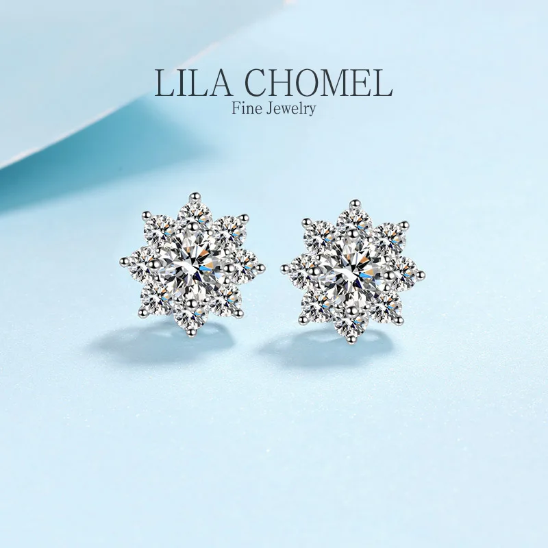 

Luxury platinum PT950 Solitaire Wedding Jewelry GRA Moissanite D color Diamond Unusual Halo Sun Flower Stud Earrings for Women