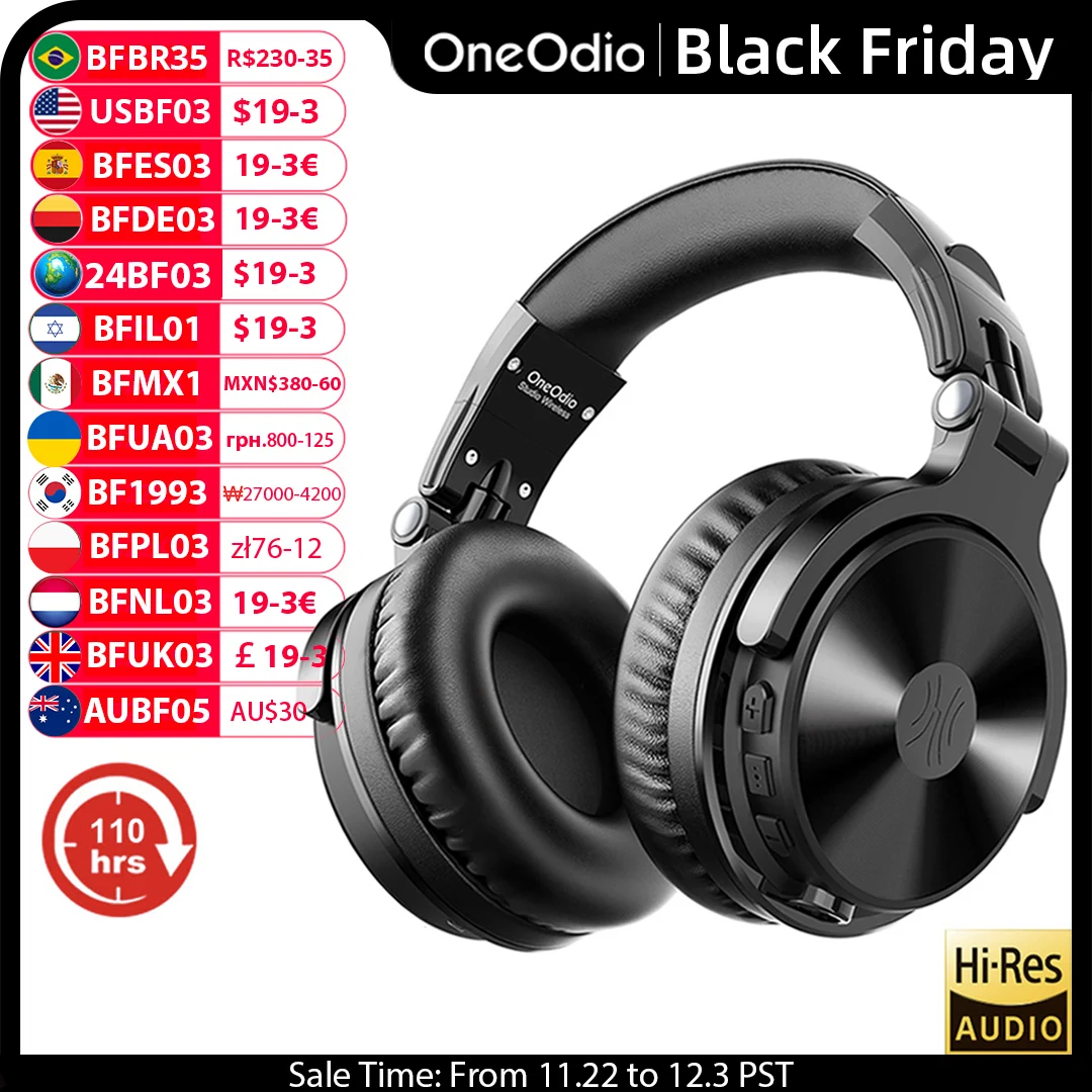 Oneodio Bluetooth Wireless Headphones With Microphone 110Hr Hi-Res Over Ear Bluetooth 5.2 Headset Earphone For Phone PC Sports