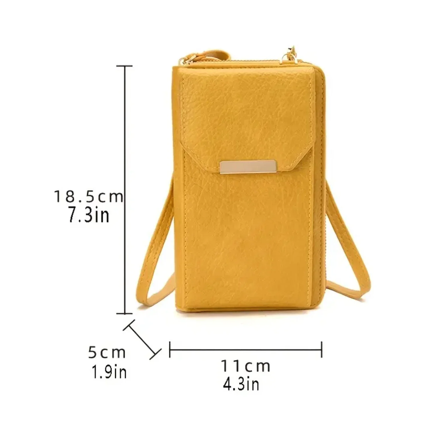 Carteira de telefone elegante feminina de cor sólida elegante com design com zíper, compartimentos para cartões convenientes, bolsa de telefone casual para todos os dias