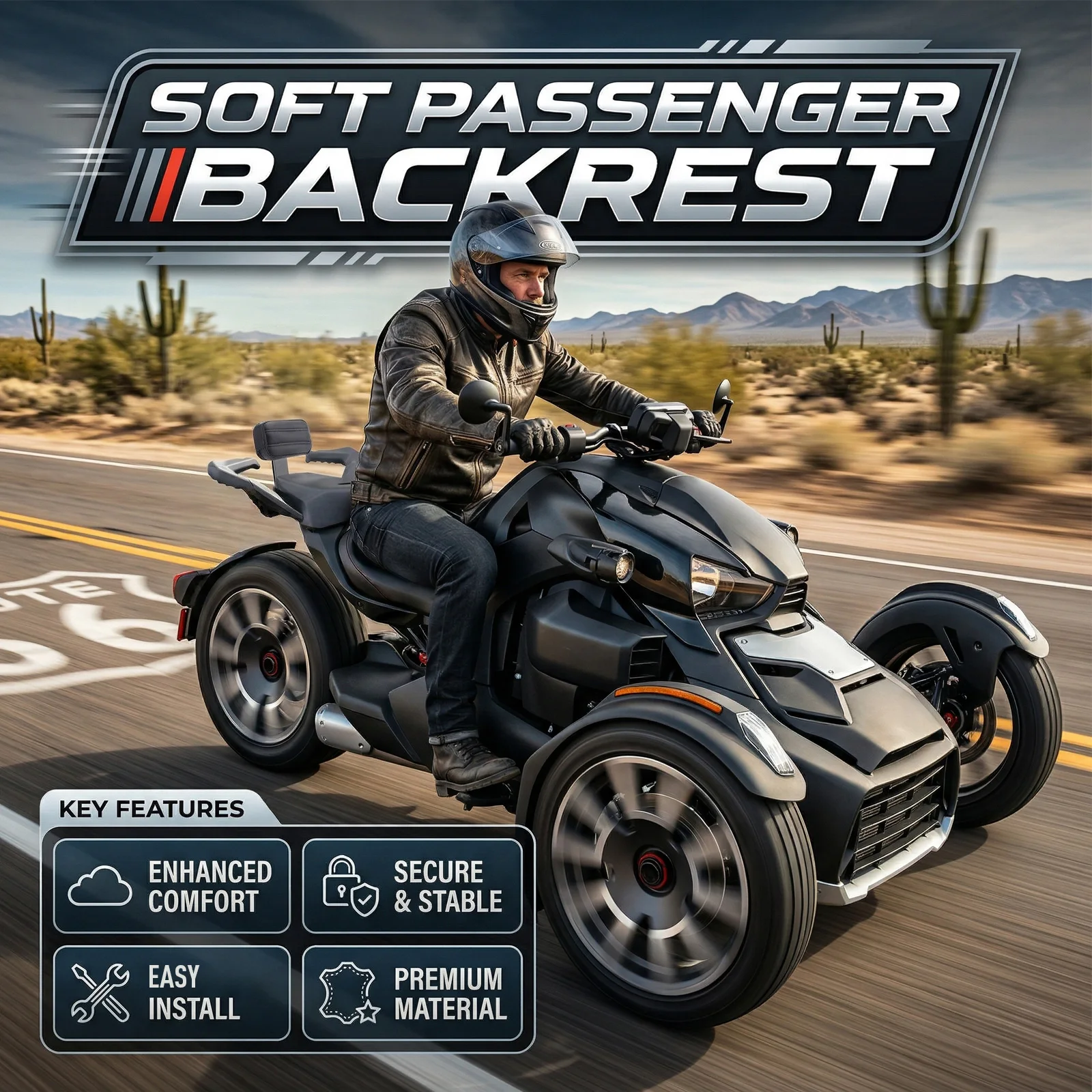 Soft Passenger Backrest for Can-Am Ryker 600 900 / Rally Edition Sport Edition 2019-2025 Detachable Passenger Back Rest Kit view 5