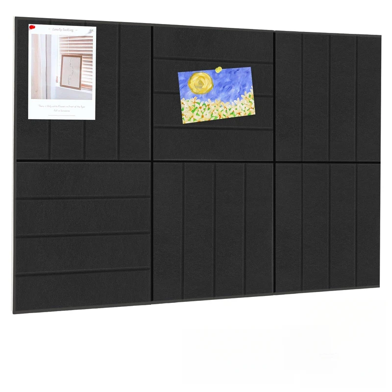 6-12 PCS Black Large Felt Cork Pin Note Bulletin Boards Sound Proof Wall Tiles Photos Display Corcho Pared Soundproof Acoustic Panels for Sudio Home Office Ceiling Living Room Dorm Decorative 30*30 cm