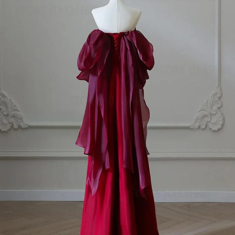 부르고뉴 Mesn 빅 보우 신부 웨딩 드레스 패션 여성 드레스 우아한 섹시한 오프 어깨 슬림 이브닝 파티 드레스 Vestidos