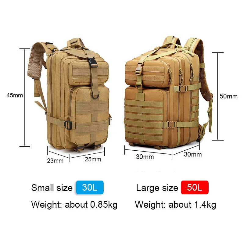 Paquete táctico MOLLE 3P portátil para exteriores, bolsa de viaje para montañismo, 30L/50L, novedad