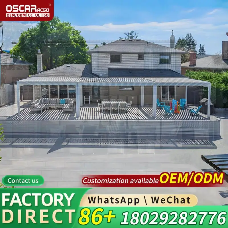 Waterproof Modern Louvered Bioclimatic Pergola with Zipped Blinds Retractable Patio Cover for Garden Backyard Outdoor pergola