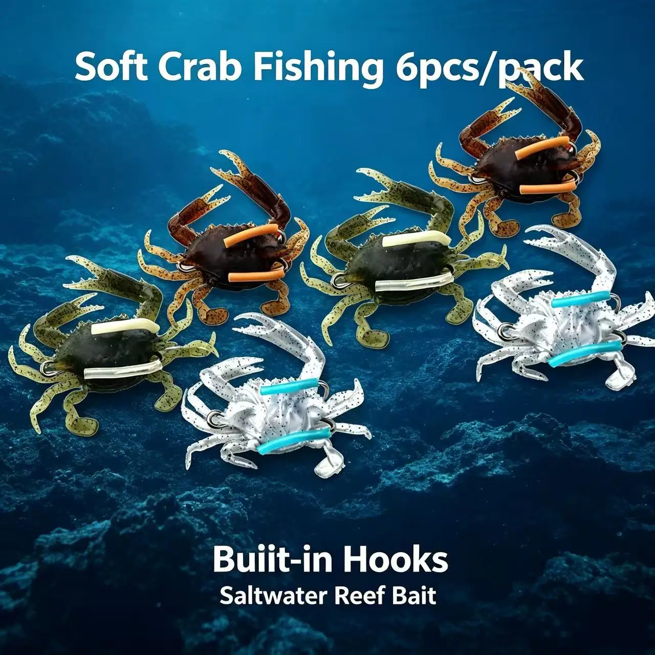 6 Stück Krabbenköder 9cm 19g Weicher PVC-Krabbenköder Simulierter Weichkrabben-Angelköder mit Haken
