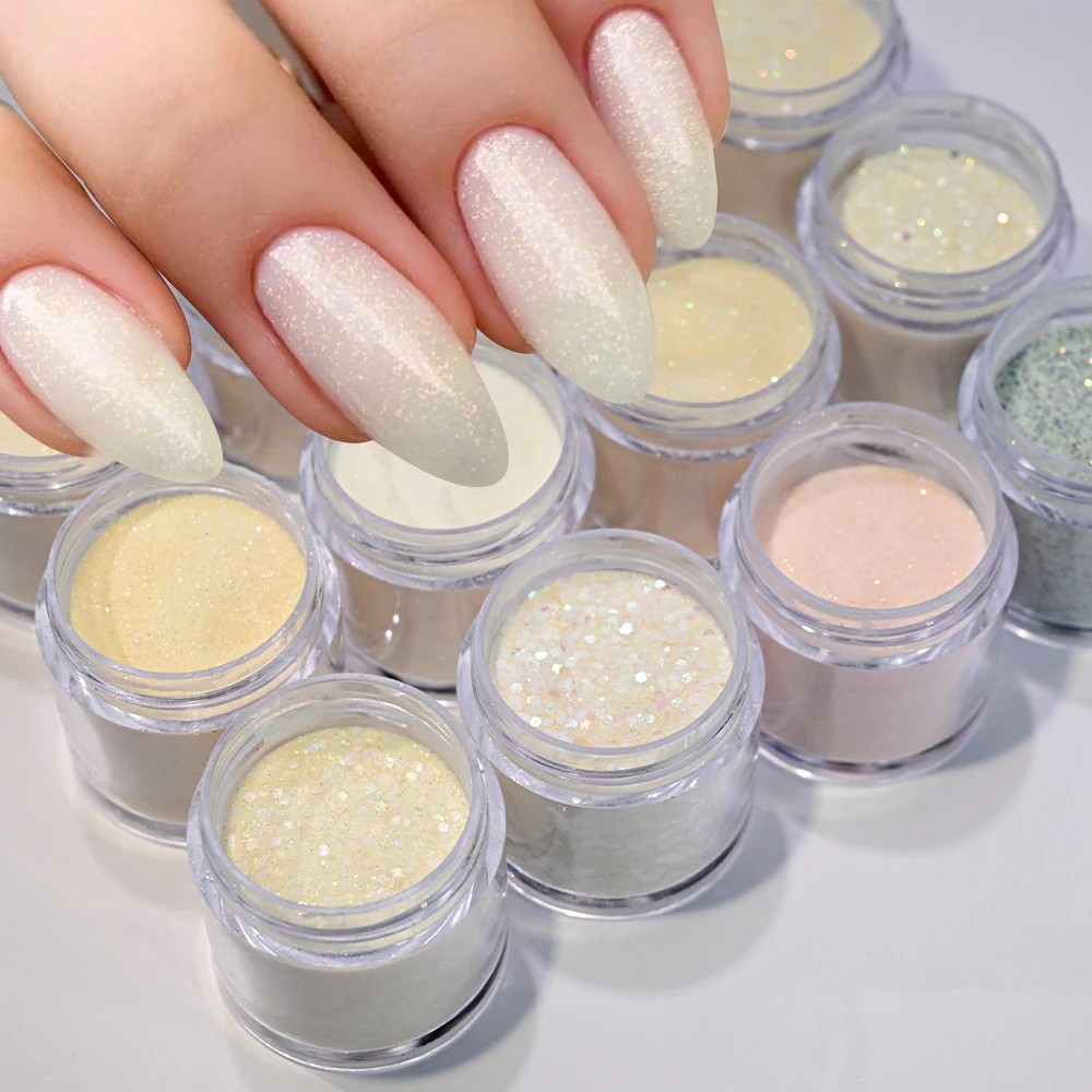 12 Farben/Set Acryl/Tauchpulver, Diamant-Nagelkunst, Glitzer, gemischt, bunt, Symphonie-Pigment, holografische Nagel-Pailletten # 3 IN 1 *10 ml*