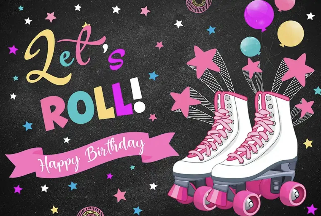 Halo Photography  Background Roller Skating Girl Birthday  Party  Pink  Planet Party Roller Skating Decoration Vinyl  Background