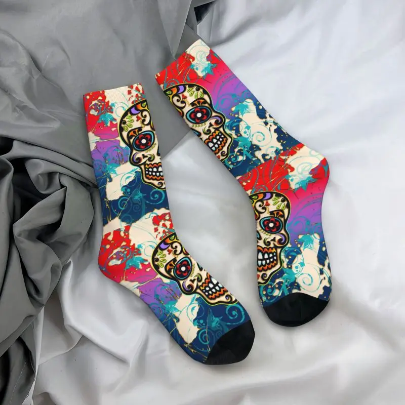 Cool Mexican Day Of The Dead Sugar Skull Socks Men Women Warm 3D Print Halloween Football Sports Socks