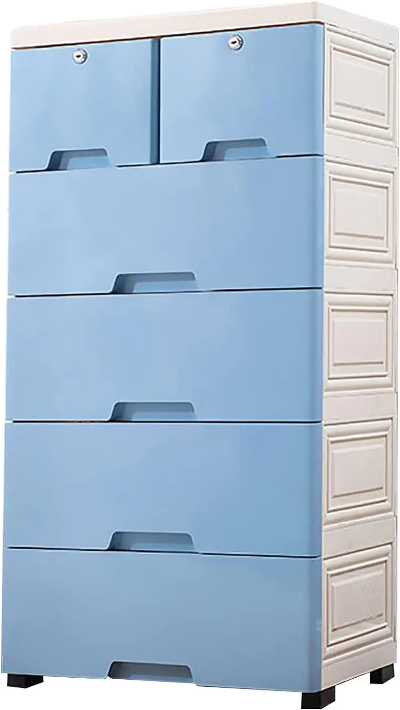 

Multifunctional 5-Tier Drawer Organizer (White&Blue) - 88LBS Max Capacity&Waterproof Surface, Easy Assembly&Quiet Wheels