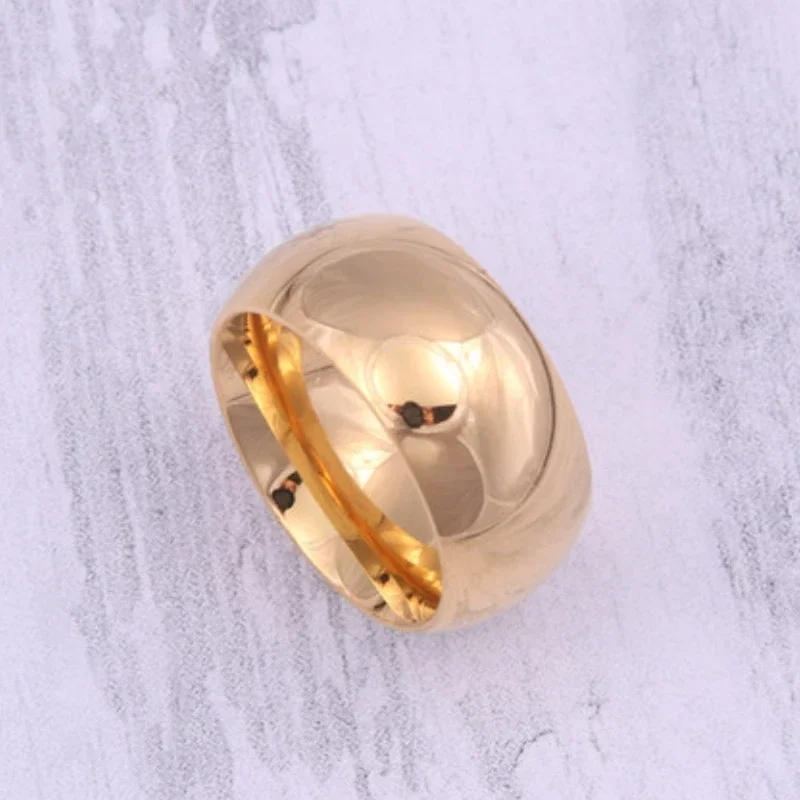 New Simple 1cm Gold Color Round Ring for Women Stainlesss Steel Ring Gold Plated Jewelry