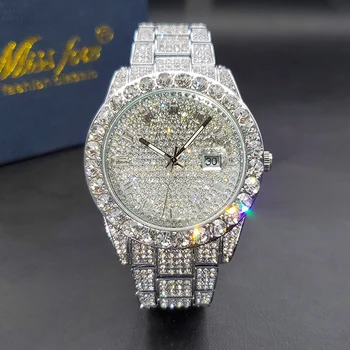 Luxury men's watches Bling Bling big diamond quartz watches mens Hip Hop rock stylish waterproof calendar wristwatches dropshipping