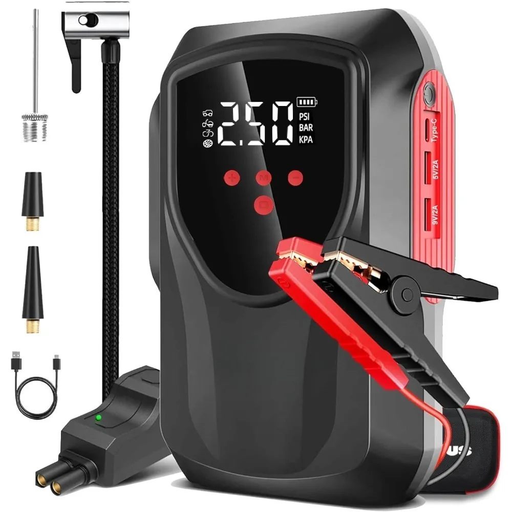 

Jump Starter with Air Compressor, 3000A 150PSI Portable Car Battery Jumper Starter 9.0L Gas/8L Diesel, 12V Battery Charger