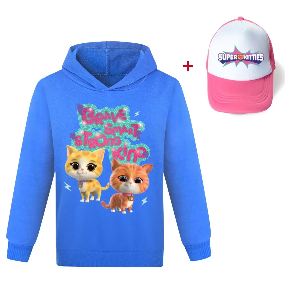 2024 Spring New SuperKitties Hoodie Kids Hooded Sweatshirt & Sunhat Toddler Girls Cotton Long Sleeve Coats Children Clothing