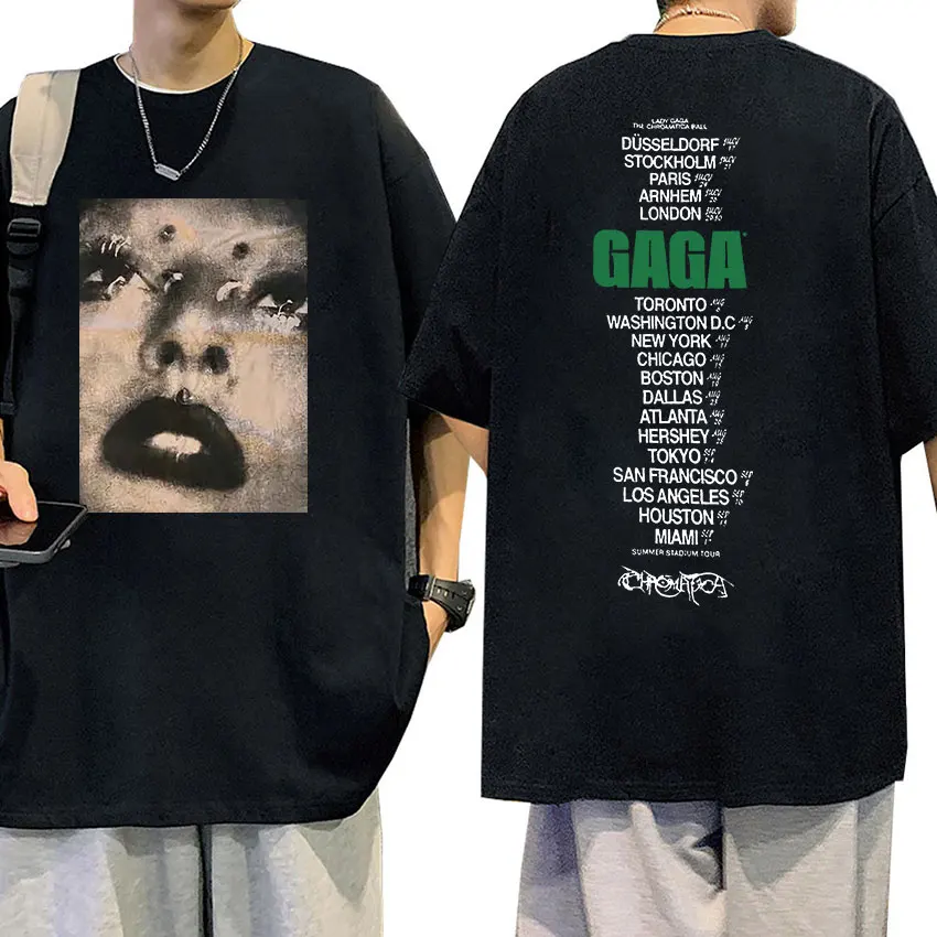 Singer Lady Gaga Tour 2024 Graphic T Shirt Men Women Hip Hop Harajuku Fashion T-shirts Retro Oversized Cotton T-shirt Streetwear