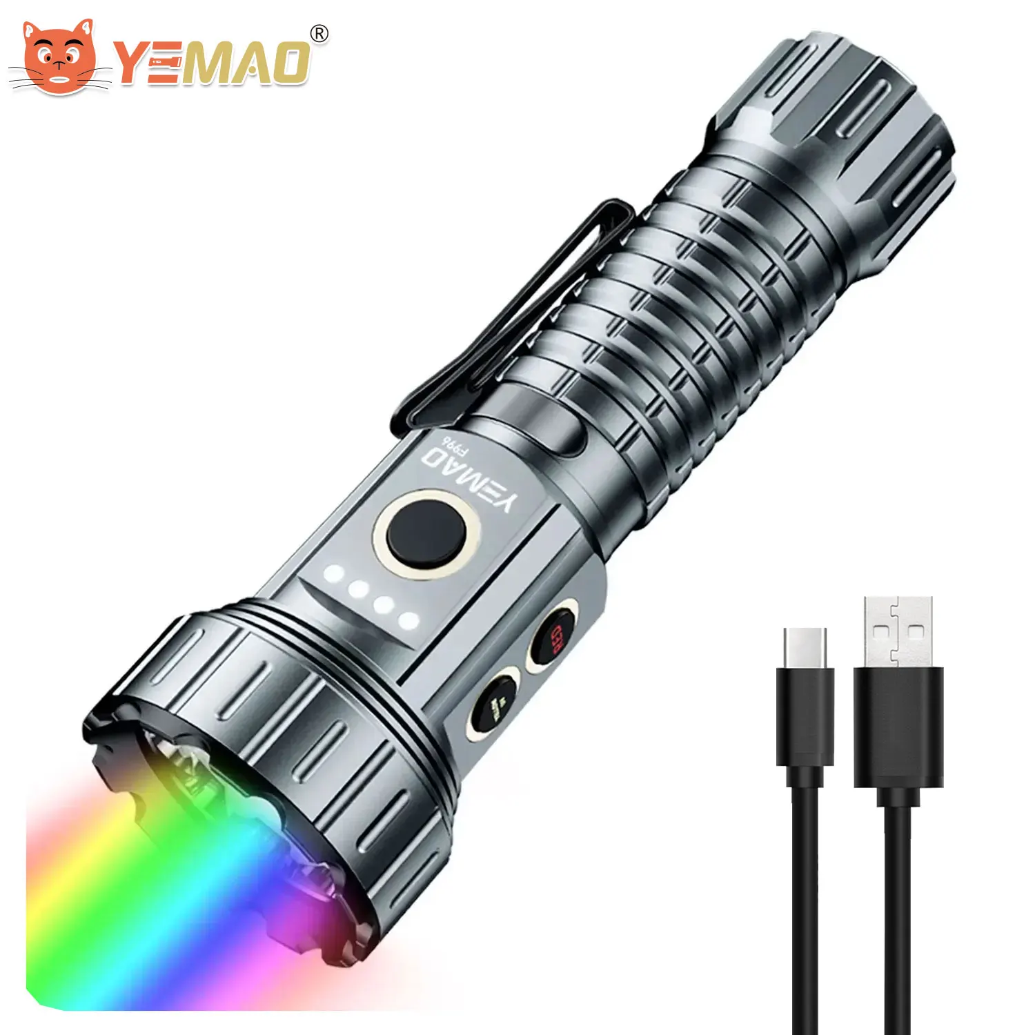 

YM-F996 Шестицветный источник света 2000LM Ручные фонарики с зажимом Магнитный перезаряжаемый фонарик для наружного кемпинга УФ-свет