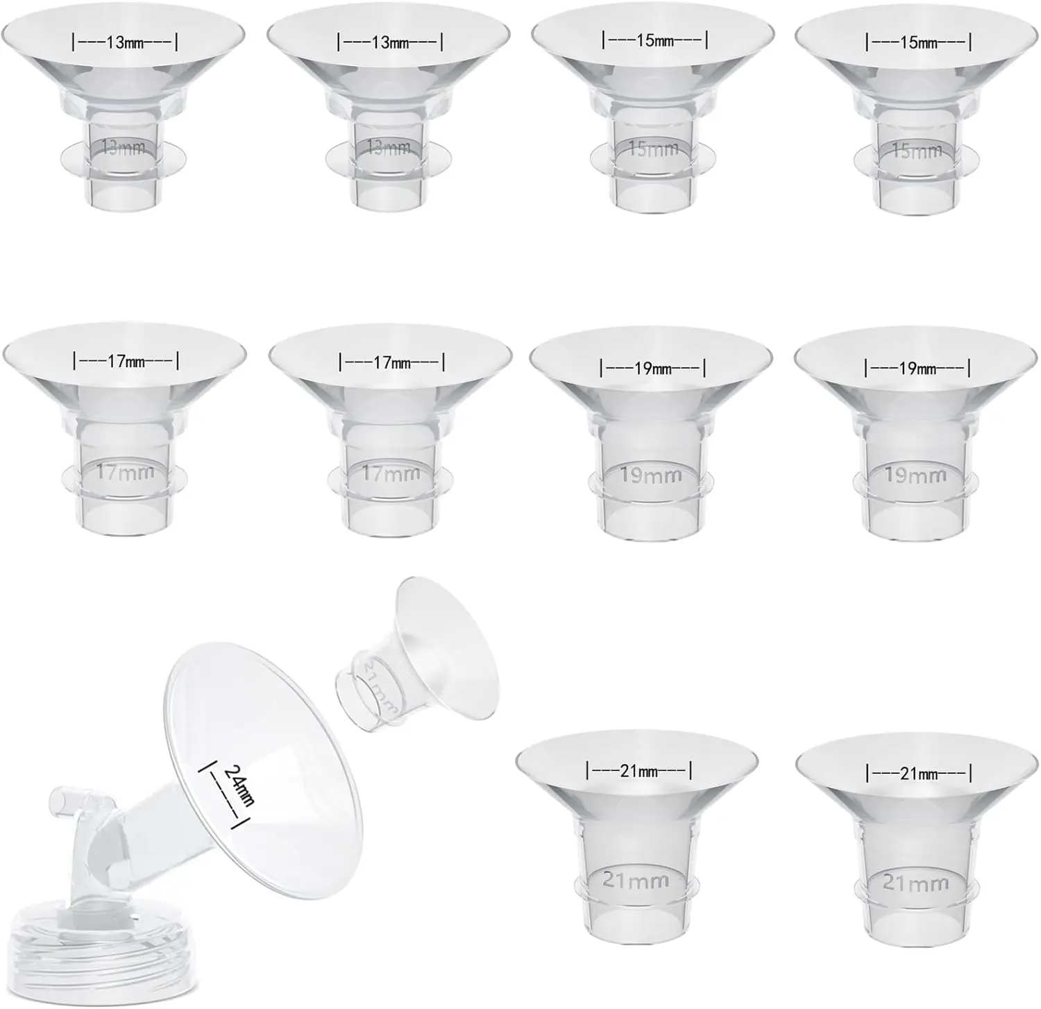 Breast Pump Acessórios, Inserções de Flange, Adaptador Conversor, Pequeno Mamilo Chifre Adaptador, 13mm, 15mm, 17mm, 18mm, 19mm, 20mm, 21mm