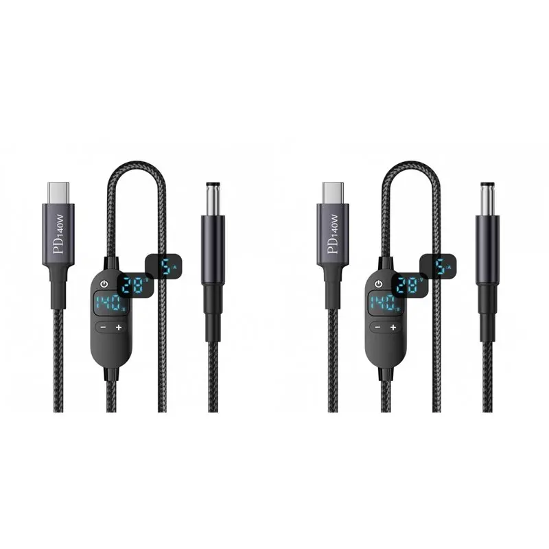 【LOW STOCK】2X USB C To DC Jack 140W Power Cable Type C USB-C Input To 20V 15V 12V 9V 5V DC 5.5X2.5Mm Output Power Smart LED Disp