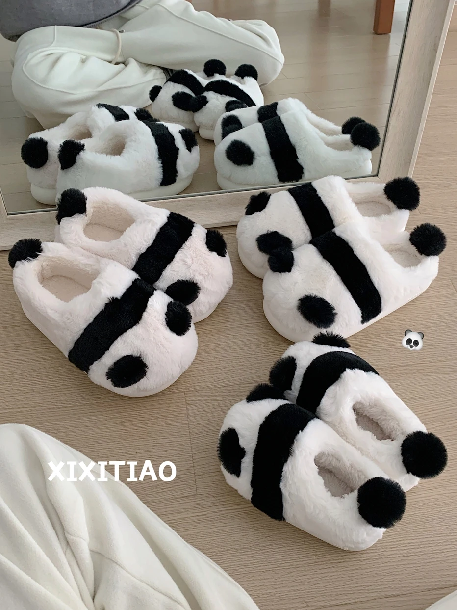 Cute Panda Children\'s Cotton Slippers Man Winter Boys\' Girls\' Indoor Anti Slip Soft Soles Parent-child Home Slipper Shoes Women