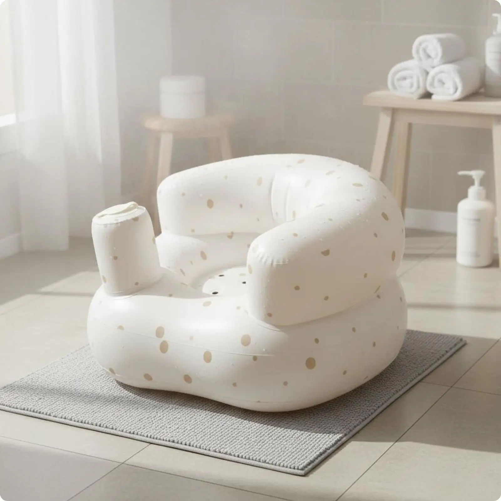 Folding Infant Bath Seat Adjustable Inflatable Chair Soft Ergonomic Plastic Lounger for Baby Shower Use