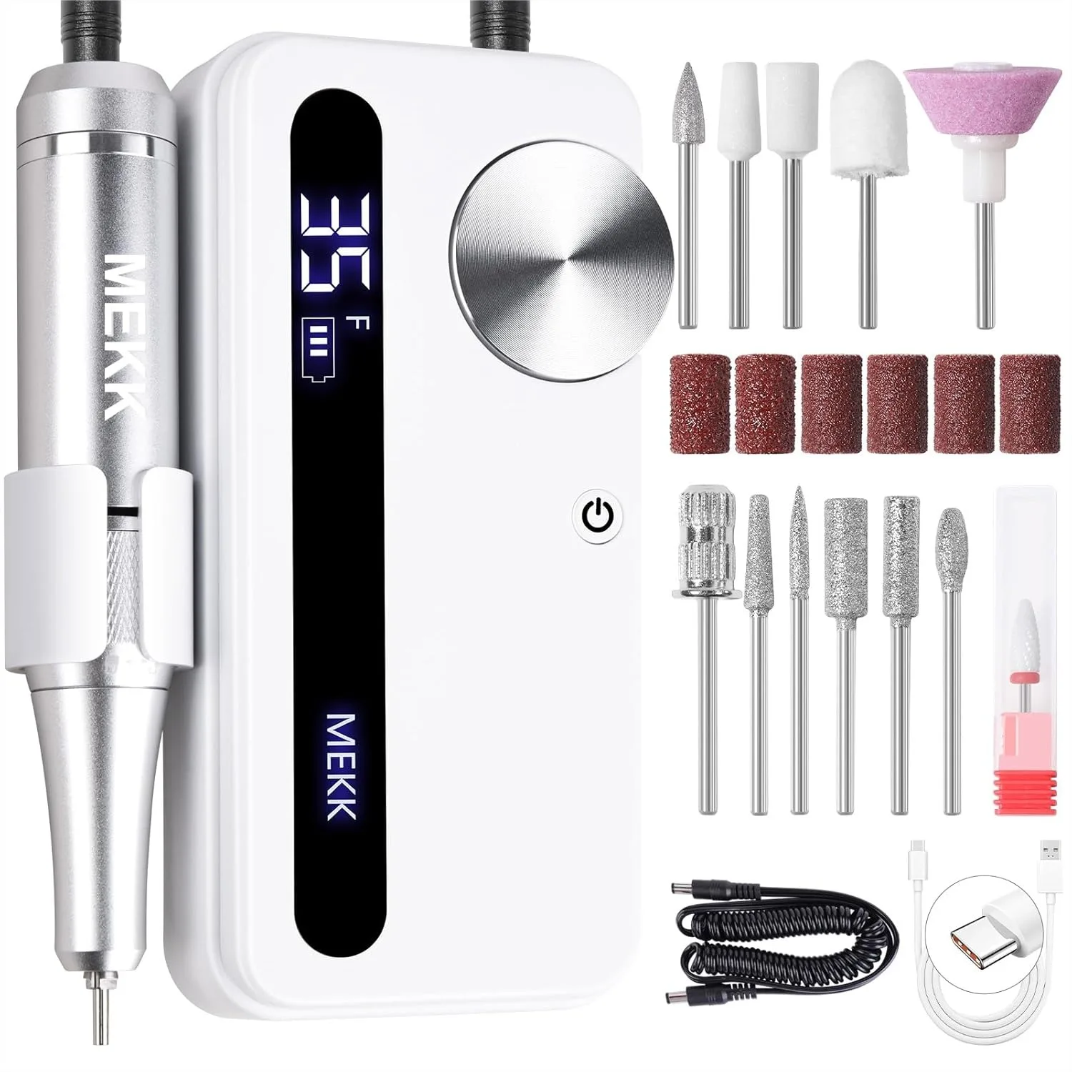 

Electric Nail Drill Kit, 35000RPM Cordless Nail File with 12 Bits, LCD Display, Rechargeable for Home & Salon Use