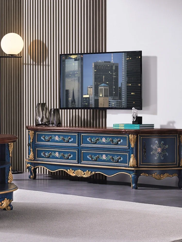 American Country Solid Wood TV Cabinet Group Photo Audio-Visual Floor Cabinet Complete Set