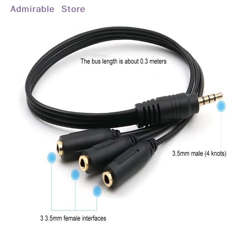 [W]3.5mm 3 Way Port Aux Multi Headphone Earphone Audio Splitter Adapter 3.5mm Jack HUB Splitter Audio Cable 1 Male to 3 Female