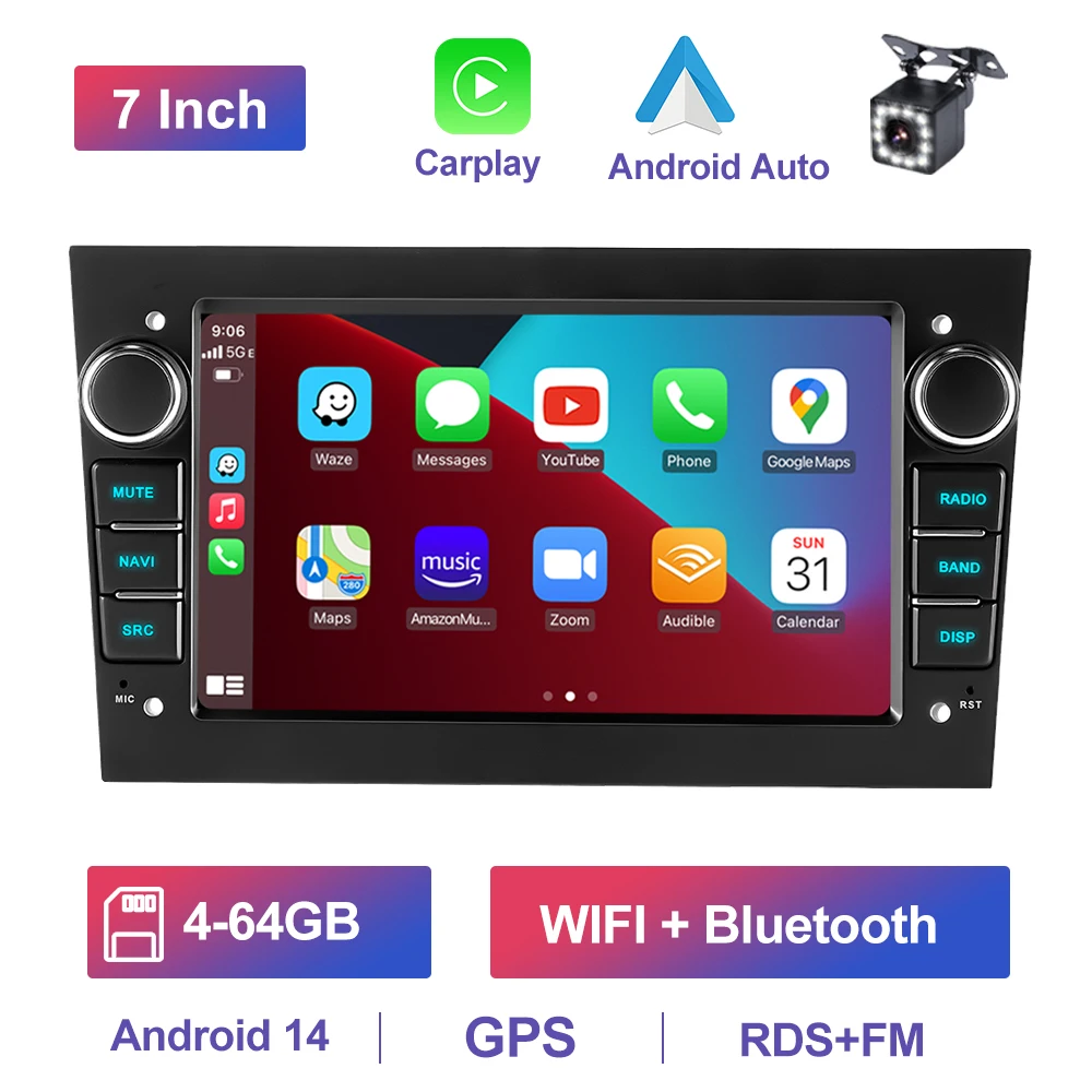 2 Din autoradio Android14 Auto CarPlay voor Opel Astra H G J Zafira B Corsa C D Antara Vectra Vivaro auto multimedia speler