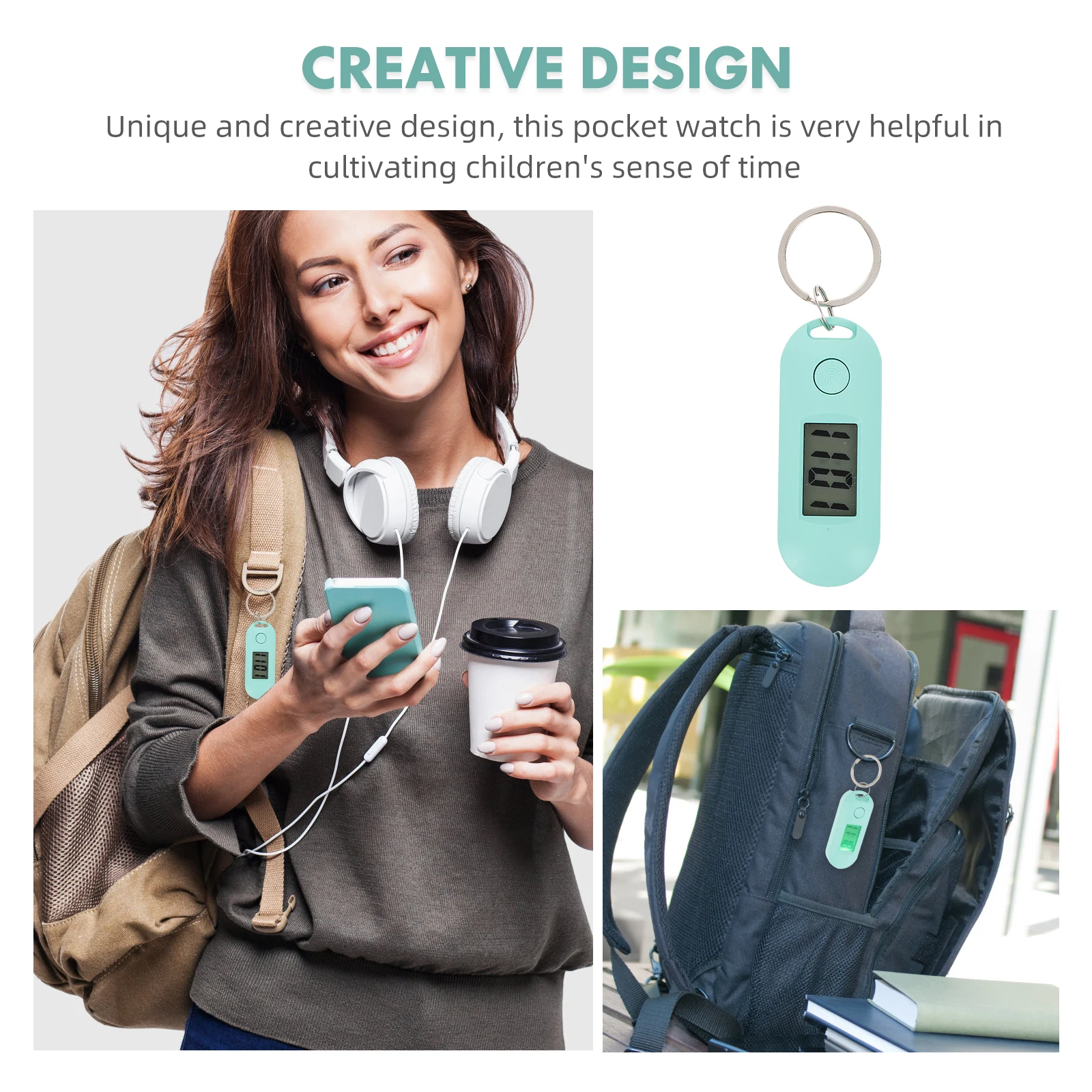 

Electronic Watch Keychain Key Ring Student Mute Digital Green Plastic Exam Portable Hanging Timepiece Pocket Watch Gift