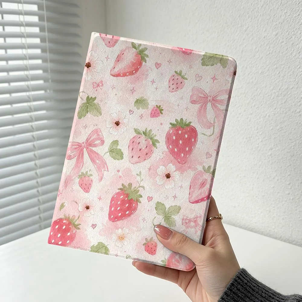 Cartoon Strawberry Bow Pattern Cover For Xiaomi Redmi Mi Pad 8 7 6 5 4 2 SE K Pro Max Ultra Poco Pad Soft Inch Tablet Case
