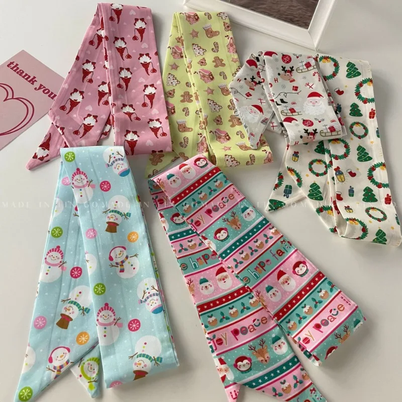 

Long Silk Scarf Christmas Series Bow Ribbon Tie Bag with Hand Gift Hair Accessories Headbands Hair Bands for Women