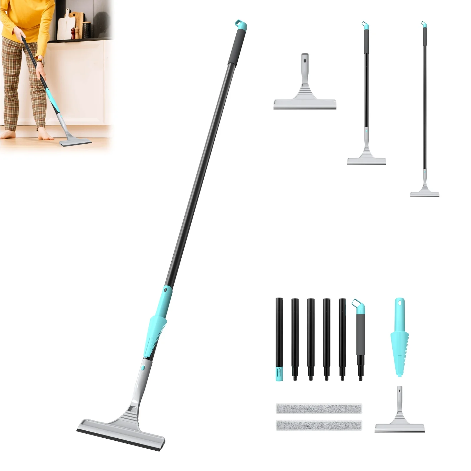 Floor Squeegee Mop Telescopic Floor Squeegee Wiper Brush Extendable Handle Window Cleaner Mop Broom Sweeping Brush