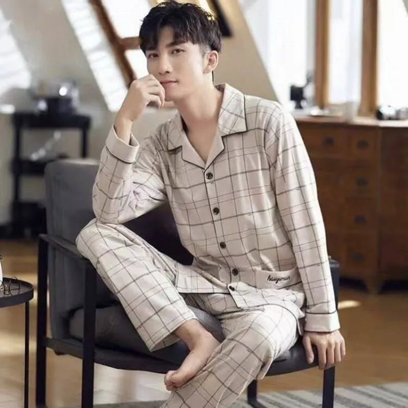 

2026 New Men's Long Sleeve Pajamas Set Soft Comfortable Spring Autumn Winter Loungewear Casual Loose Home Wear