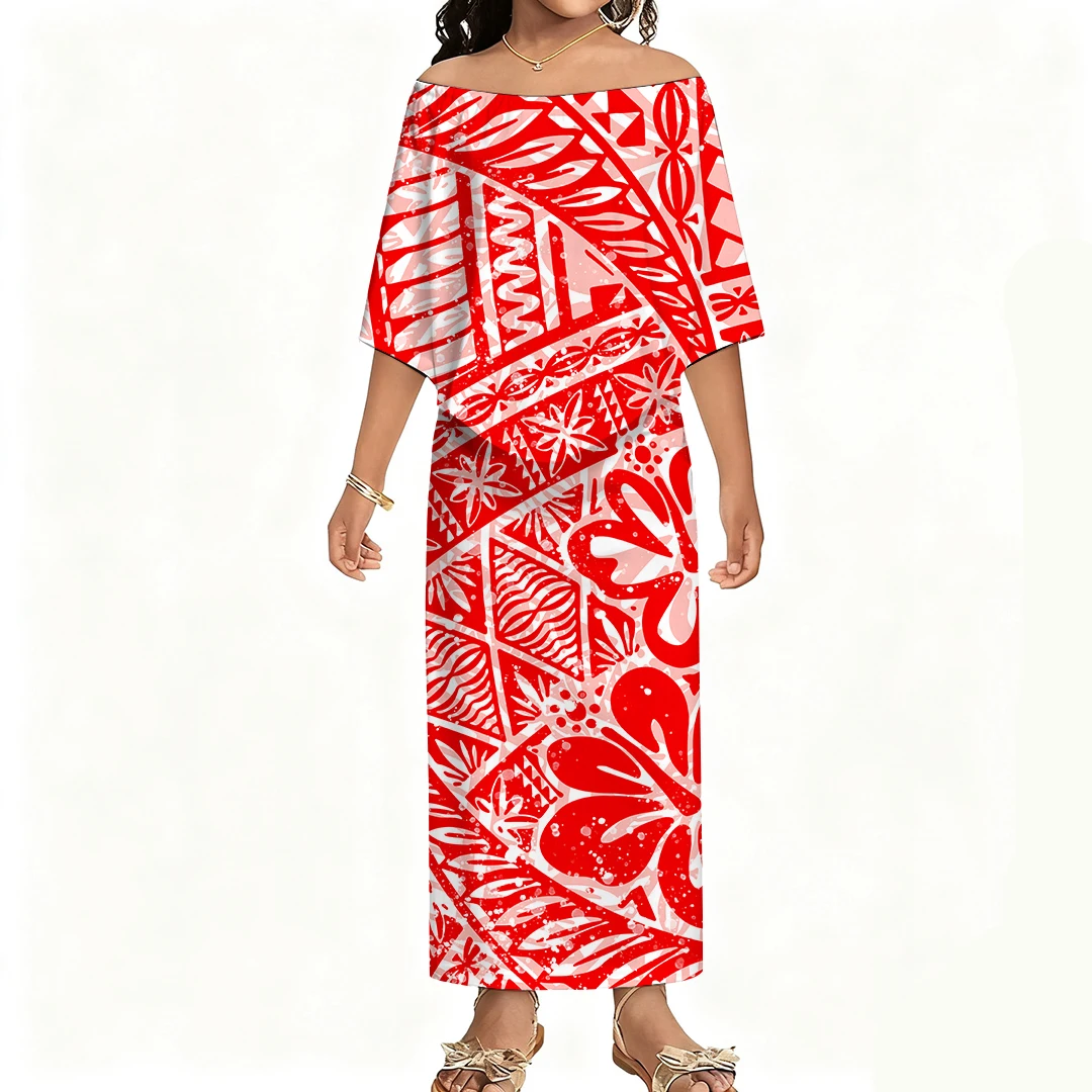 فساتين بولينيزية صيفية مخصصة للفتيات خارج الكتف من الأمام فساتين طويلة فساتين نسائية أنماط فستان الحفلات والمهرجانات #3