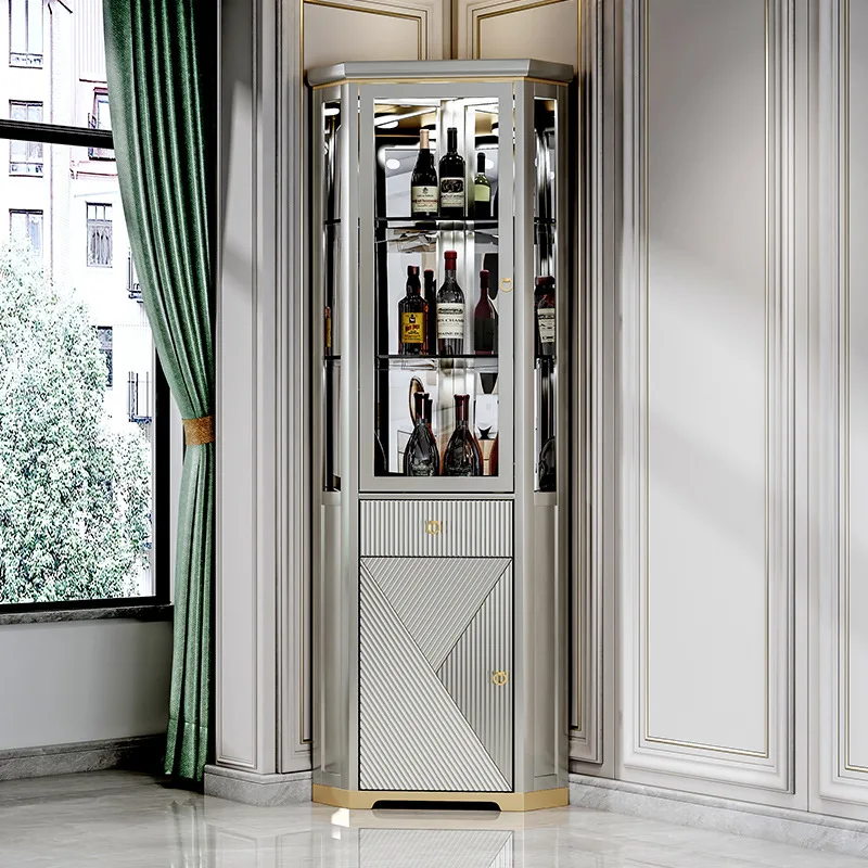 Solid wood triangular wine cabinet living room corner against the wall wine corner American