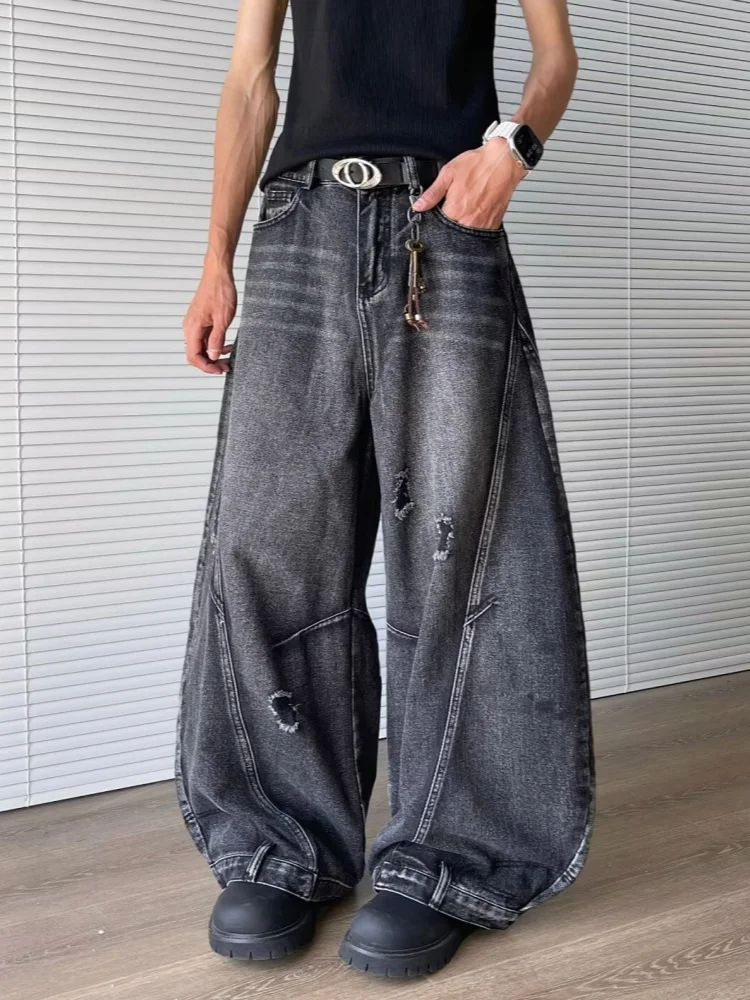 2025 Cyber Y2K Streetwear Washed Black Baggy Ripped Jeans Pants For Men Clothing Wide Leg Hip Hop Long Trousers Pantalon Homme